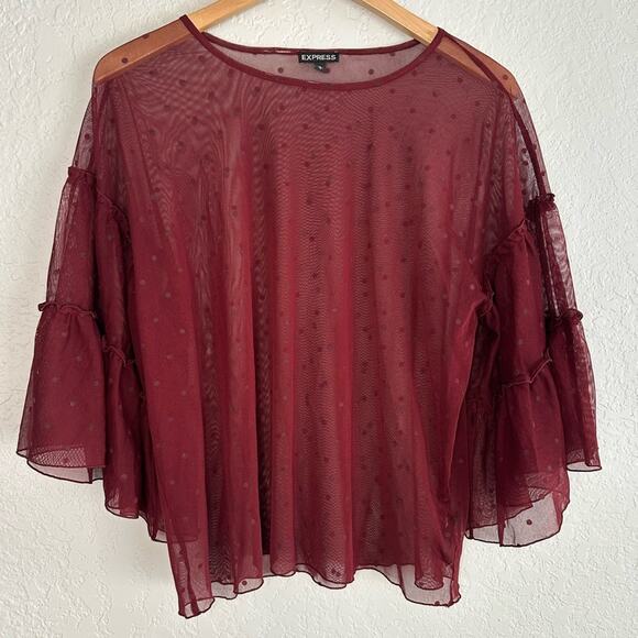 Express Sheer Fairy Top Polka Dot Burgundy Dark Vampire Fall Whimsigoth Large - Picture 5 of 5